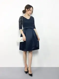 ★新品★ DRESS LAB ドレス 総レース サテンひざ丈ワンピースのサムネイル