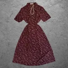 90s 00s vintage ワンピース ボルドー ロング レトロ 総柄 古着