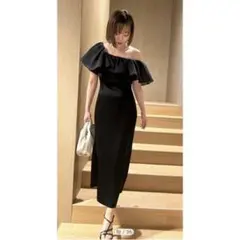 FRAY ID アシメラッフルサテンドレス サイズ0 美品 ワンピース 黒