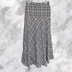 アメリカンホリック【M】ロングフレアスカート グレーチェック柄　Ｗ後ゴム美品