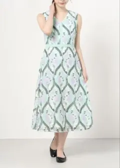 グレースコンチネンタル　リーフフラワー刺繍ワンピース　グリーン　36