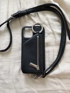 ajew iPhone11 レザーケース ブラック ショルダーストラップ付き