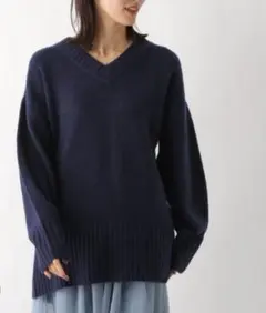 ☆レプシィム 5ゲージアンゴラミックス Vネックニットチュニック 紺色☆