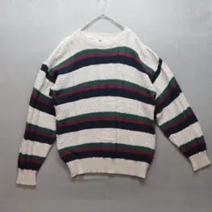 VINTAGE 訳あり USA製 A1931 柄ニット M 生成り クルーネック