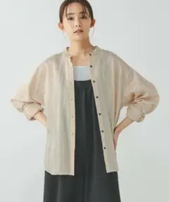 GLOBAL WORKアソート柄シアーシャツライトベージュストライプのサムネイル