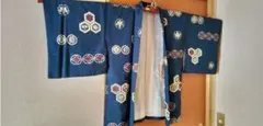 羽織 紺色系 幾何学模様 羽織 和装 保管品