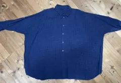 ネイビー チェック柄 オーバーサイズ 長袖シャツ