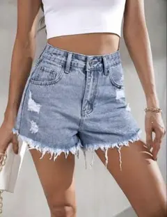 SHEIN ダメージデニムショートパンツ