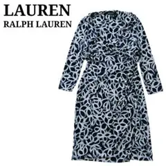 美品 ローレンラルフローレンカットソーワンピース ネイビー系総柄