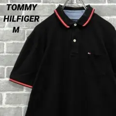 【トミーヒルフィガー】半袖ポロシャツ ブラック リブライン US古着