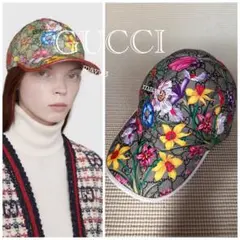 グッチGUCCI　GGモノグラム×フローラ　キャップ　M