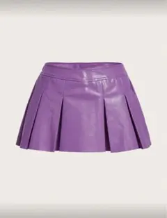 パープル レザー プリーツミニスカート