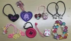 ヘアゴム 10点セット まとめ売り ハート 星 音符 花 ボタン うさぎ ビーズ