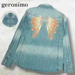 y2k 00s Geronimo ユーズド加工 デニムシャツ XL 羽根 刺繍