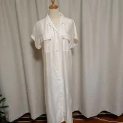 LOWRYS FARMホベージュストライプシャツワンピース 半袖 ロング