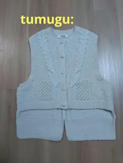 tumugu:■ロービングウールケーブルニットベスト☆ペルーニット・オフホワイト