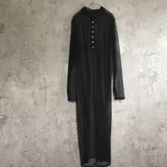 美品　シースルーブラック長袖トップス　ロング　カーディガン　ワンピース　黒