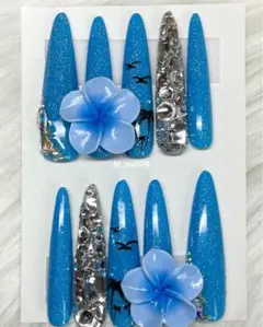 青いグリッター ネイルチップ 10個セット