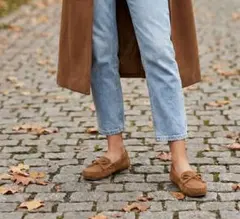 earth music&ecology モカシン ベージュ リボン スエード調