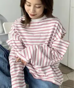 【新品未使用】綿100%無地＆ボーダー ショルダーカットアウトロングスリーブT