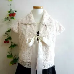 薄ピンクＭサイズ★ファーボレロ  結婚式&二次会ドレスに