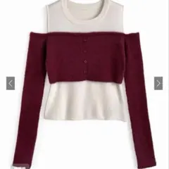 レイヤード風オフショルダーニットトップス tu1848 ボルドー GRL
