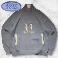 LEFTALONE レフトアローン ニット ハーフジップ 刺繍 ブルー 美品 L