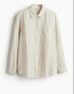 H&M リネンシャツ ベージュストライプ サイズM