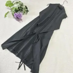 【ボナジョルナータ】ロングジレ　羽織り　ダークグレー　綺麗め　後ろリボン　M