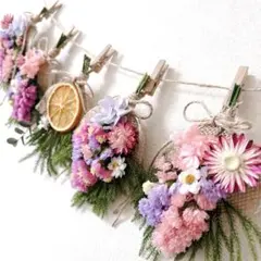 ドライフラワー　ナチュラルフラワー　パステルカラー　ガーランド　ドライオレンジ付