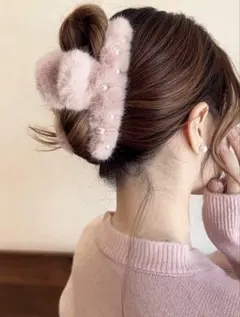 ファー パール バンスクリップ ピンク ヘアクリップ