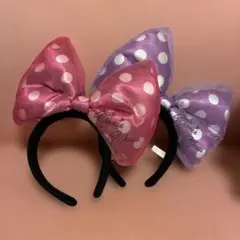 東京ディズニーリゾート ミニー 水玉 デカリボン カチューシャ ピンク パープル