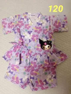 美品　バースデイ　クロミ　Kuromi　甚平 120　紫色　花柄　スパンコール