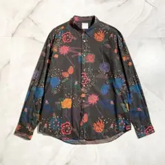 A19037 美品 ポールスミス 総柄 大柄 フローラルプリントシャツ 黒L