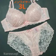 3L 新品未使用 ノンワイヤー ブラショーツセット ピンク No.70 総レース