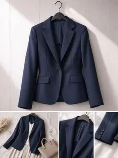 ネイビー テーラードジャケット 通勤 フォーマル 春秋 美品