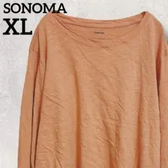 ソノマ ロングTシャツ クルーネック 長袖 無地 XL 橙 コットン デイリー
