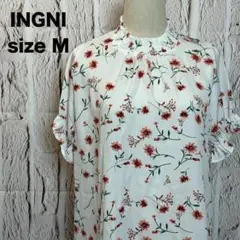 INGNI　イング　半袖　ブラウス　ギャザー　ホワイト　花柄　薄手　美品