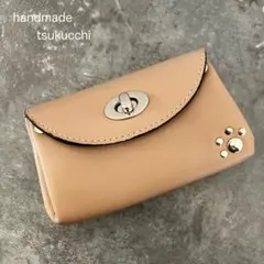 アコーディオンコインケース　本革　猫の肉球　レザークラフト ピンクベージュ