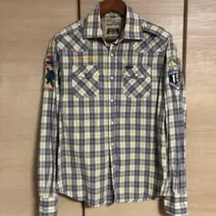スコッチアンドソーダ　長袖シャツ 紫と黄色のチェック柄　カイジ着用