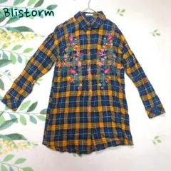 Blistorm　ブリストーム　長袖　チェック柄　花柄刺繍　比翼ボタンのサムネイル