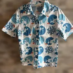 琉球の宝物 かりゆしウェア 半袖シャツ マナティー柄 L