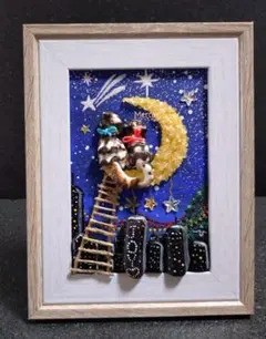 シーグラスアート シーグラス 　猫　 月 　高層ビル　夜景 　置物　✿92のサムネイル