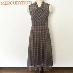 MERCURYDUO ブラウン チェック ノースリーブ ロングワンピース S