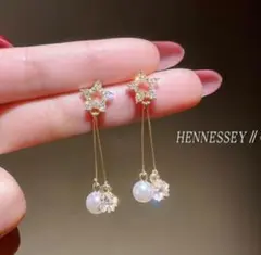 ダイヤのスター&パール・ダイヤのドロップ・ピアス