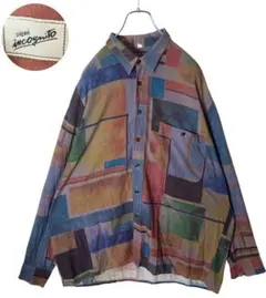 レトロ古着くすみマルチカラー総柄テロテロ素材シャツ ビッグサイズ