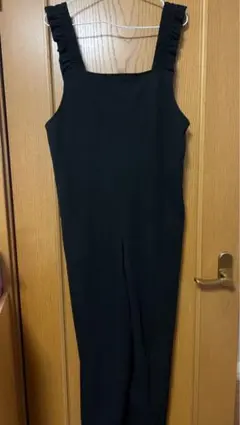 ブラックフリルストラップオールインワン サイズL