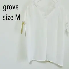 grove グローブ 異素材ドッキング Vネックブラウス M ホワイトのサムネイル