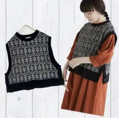 Samansa Mos2 レースモチーフ柄ジャカードベスト　ニットベスト