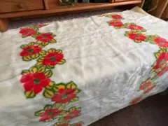 カシミロン花柄 毛布 レトロ ブランケット フラワーカード シングル